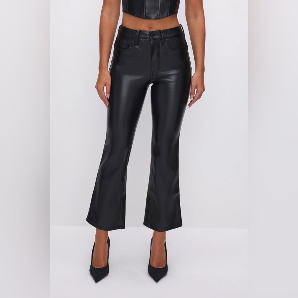 Good American GOOD LEGS CROPPED MINI BOOT FAUX LEATHER PANTS Size 15Plus